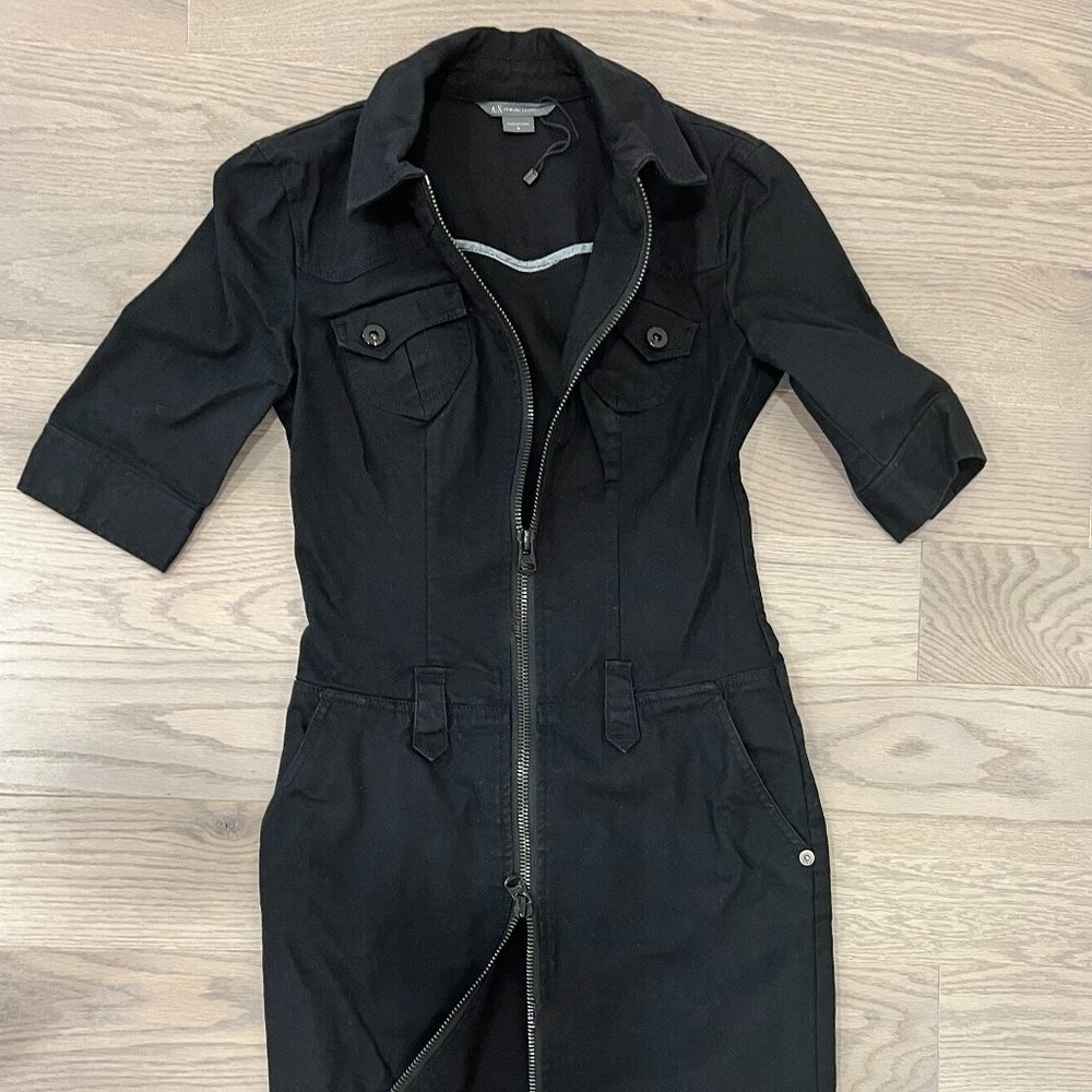 ARMANI EXCHANGE Black Denim Dress, Front Ziped SZ 2, NWOT